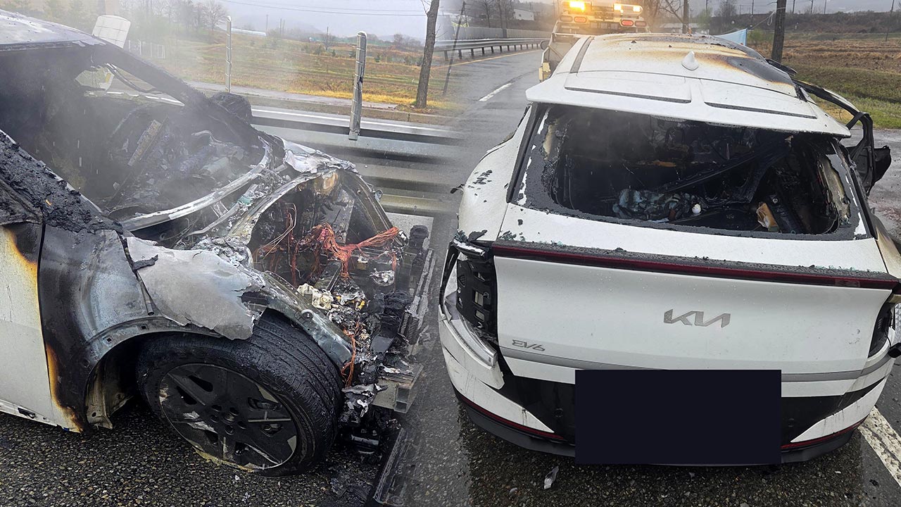 충남 천안서 전기차가 가로수가드레일 들이받아운전자 경상