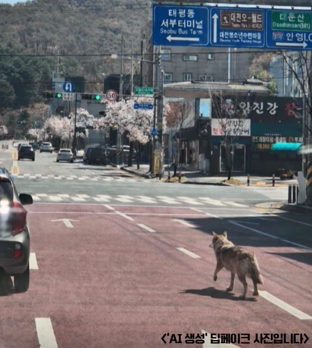 '도로 걷는 늑구' 사진은 AI 조작 사진‥"거짓 신고로 추정"