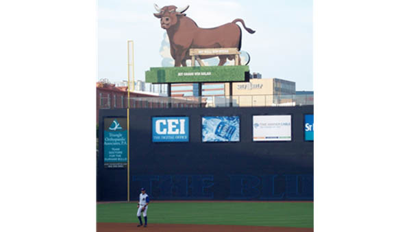 더램 불스의 상징, 대형 황소 간판