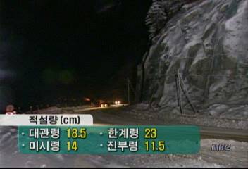 영동 산간 지방 고갯길마다 차량 통제신형순