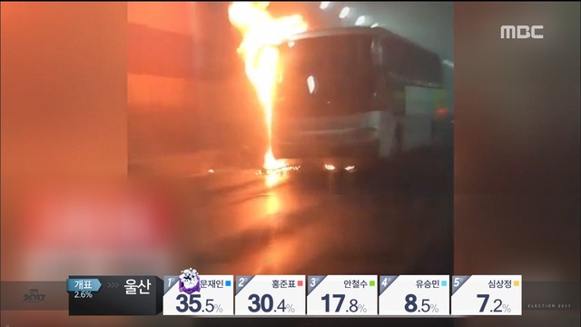 터널서 유치원 버스 화재 한국 어린이 10명 사망