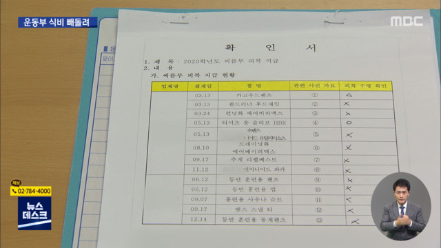 교사가 운동부 특식비·피복비 횡령‥교육청 감사 적발