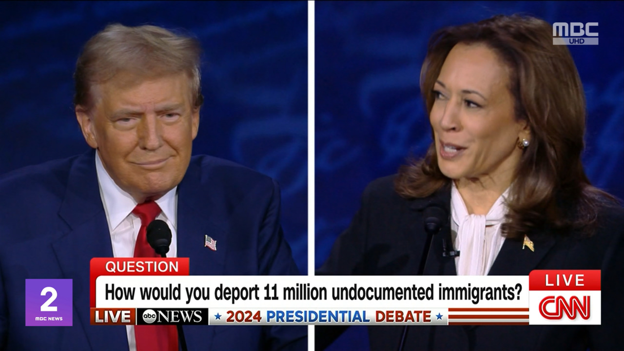 첫 TV 토론 후 여론조사해리스 5p 앞서