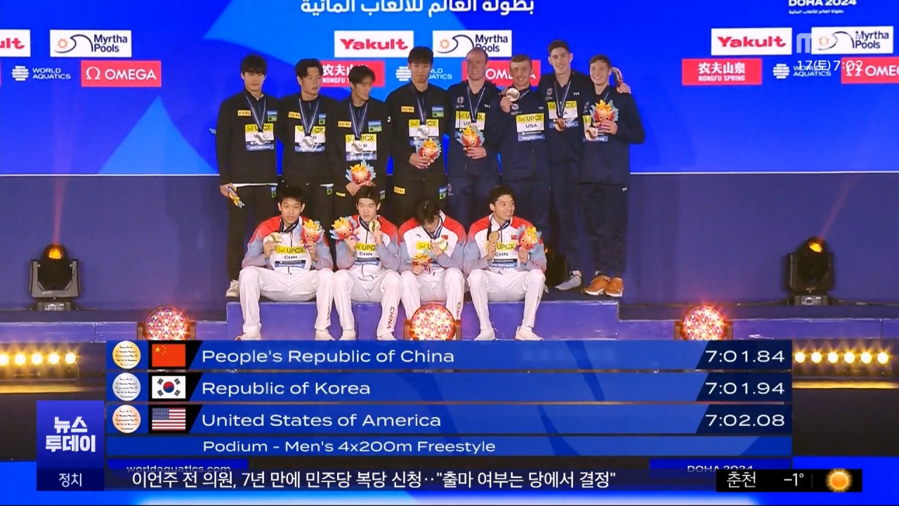 계영 800m 2위 쾌거‥세계선수권 단체 첫 메달