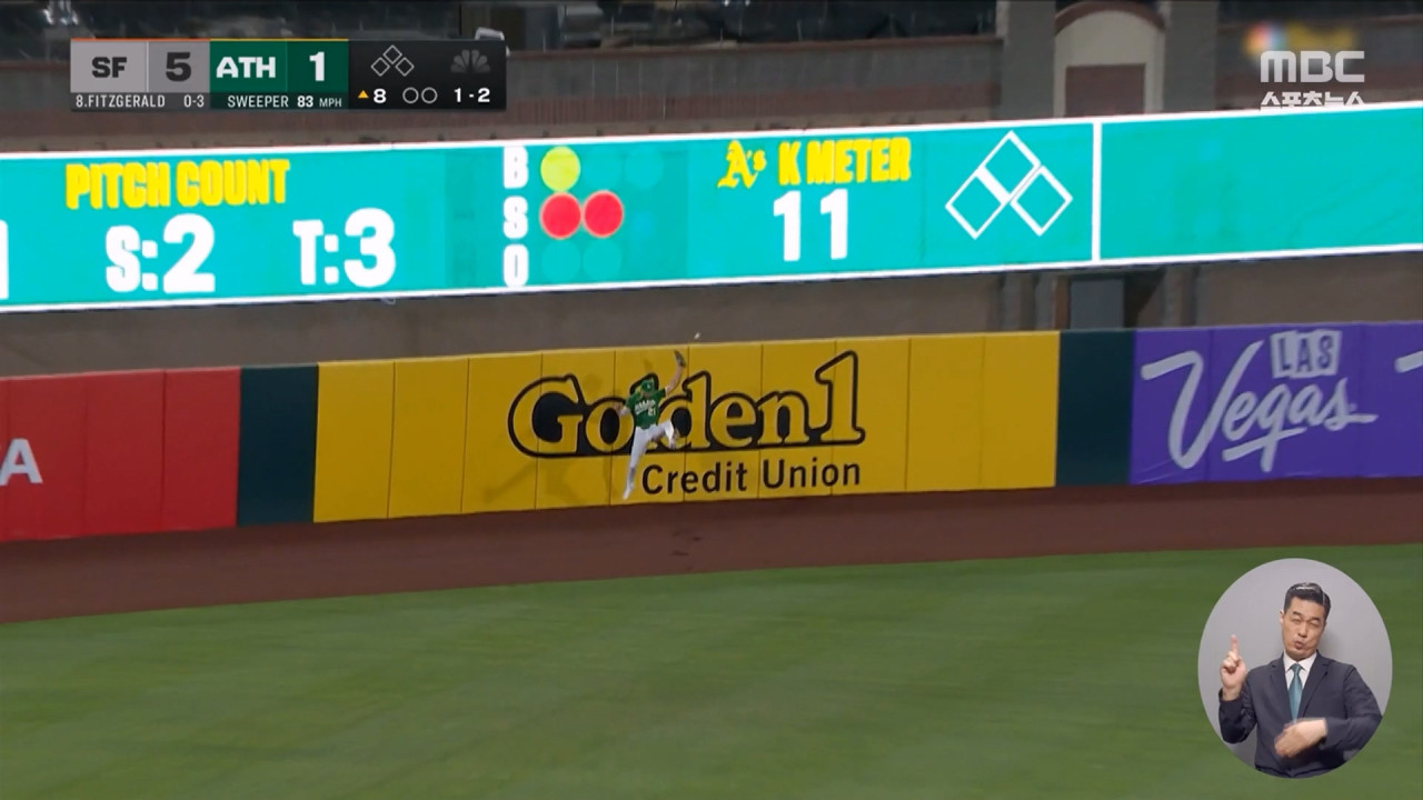 톱플레이 호수비 하려다 홈런 헌납글러브 맞고 담장 밖으로