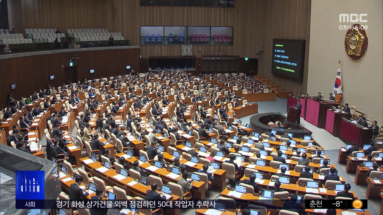 국회에서 예산안이 통과되는 장면