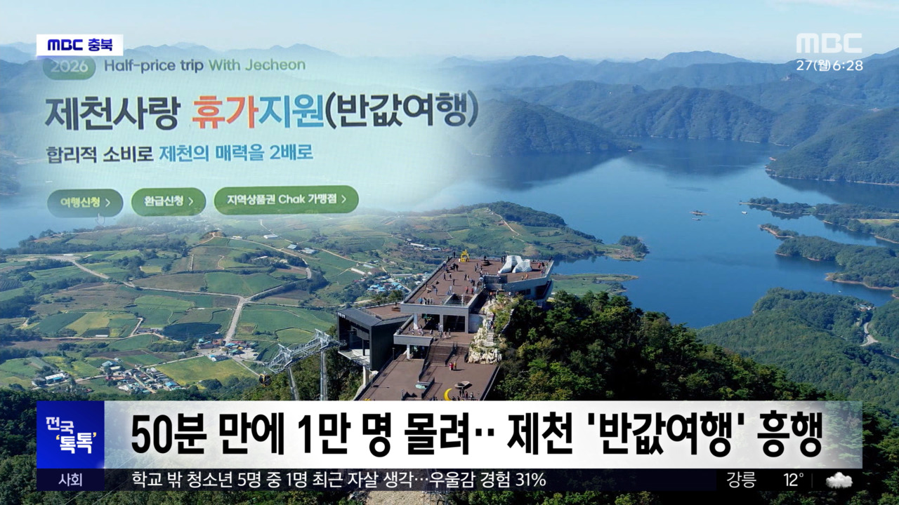 전국톡톡50분만에1만명몰려제천반값여행흥행